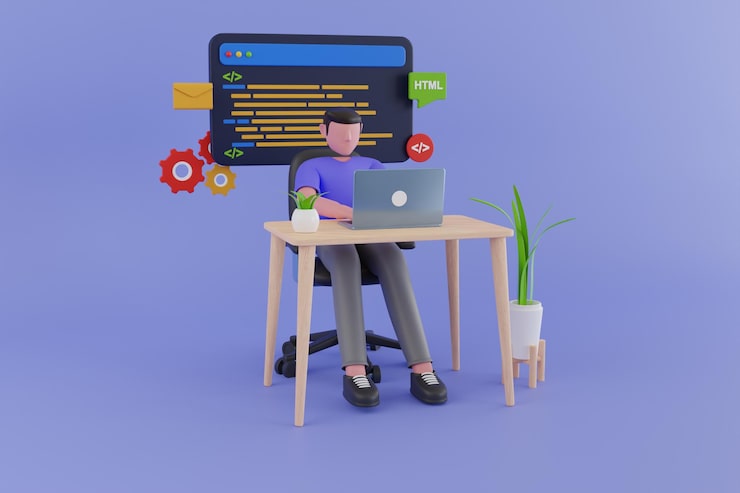 PSD professional programmer writing code for testing computer software man using computer for fixing