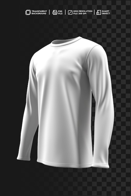 PSD professional and realistic 3d long sleeve oneck tshirt design in side view without background