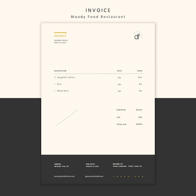 PSD professional restaurant invoice