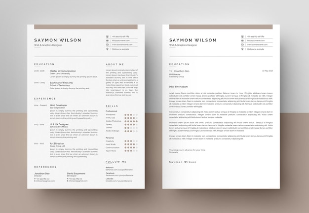 PSD プロの履歴書と表紙のテンプレートデザイン