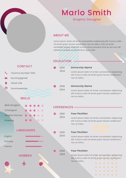 Layout del modello cv di curriculum professionale