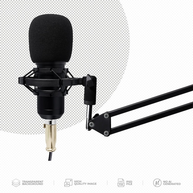 Professional studio microphone with windscreen filter on transparent background