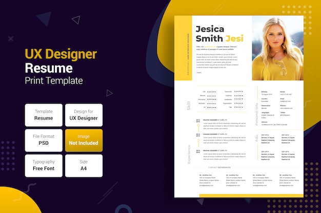 PSD professional uxer yellow & black resume template