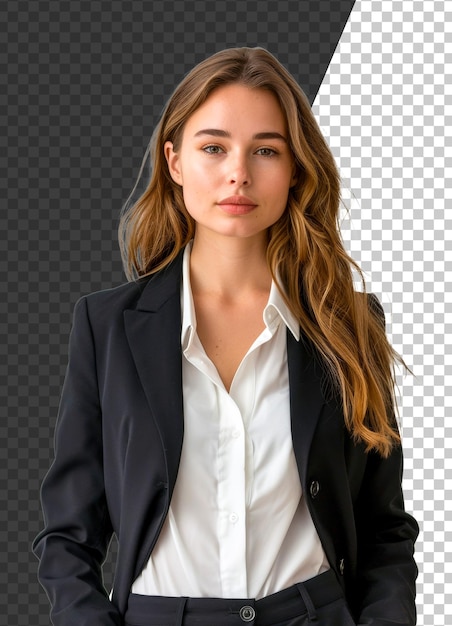 PSD professional young woman in black business suit on transparent background stock png