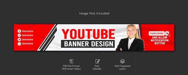 Copertina banner professionale di youtube e modello psd per la progettazione artistica del canale