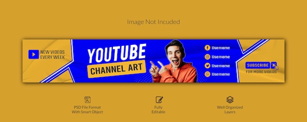 PSD banner di copertina professionale per youtube e modello di design artistico del canale