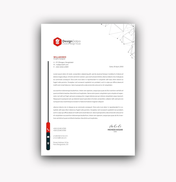 Professioneel en minimaal zakelijk briefhoofdsjabloonontwerp