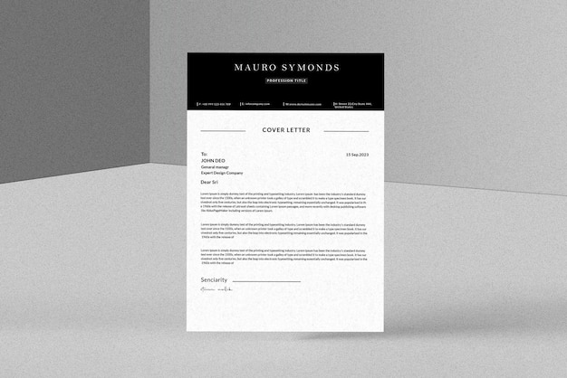 Professioneel psd cv sollicitatiebrief template ontwerp