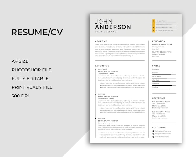 PSD professionele persoonlijke cv cv-sjabloon