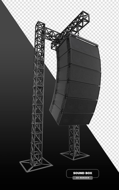 Professionele soundbox systeem voor concerten en evenementen in 3D rendering