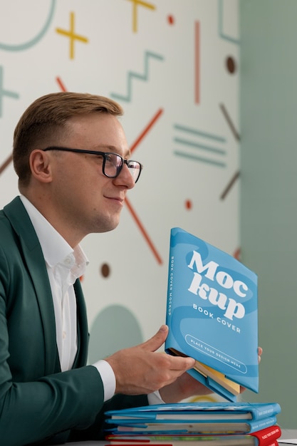 Профессор держит макет учебных материалов