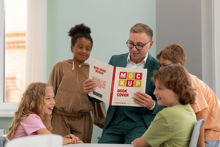 PSD professor holding educational materials mockup