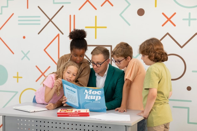 Professor holding educational materials mockup