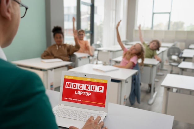 Professor holding educational materials mockup