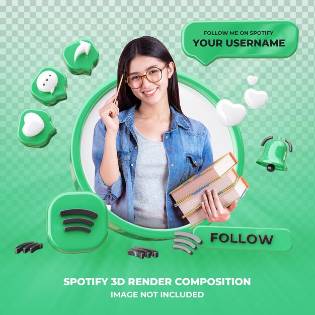 Profiel op Spotify 3D-rendering geïsoleerd