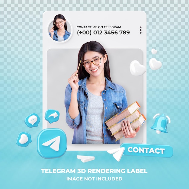 Profiel op telegram 3d-rendering geïsoleerd