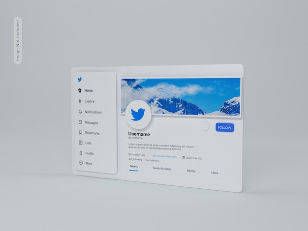 Profil na Twitterze makieta 3D UI