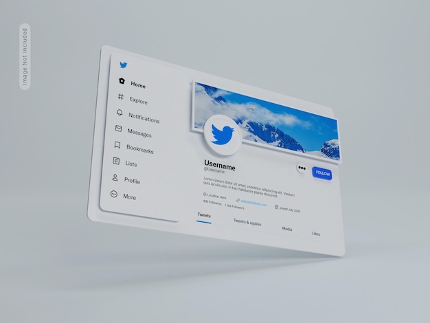 Profil na Twitterze makieta 3D UI