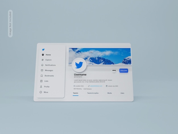 Profil na Twitterze makieta 3D UI