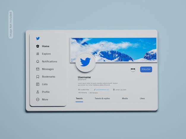 PSD profil na twitterze makieta 3d ui