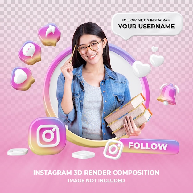 PSD profile on instagram 3d rendering isolated