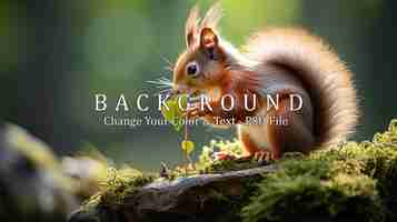 PSD profile of red squirrel eating over rock with green vegetation background