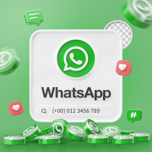 PSD profile on whatsapp 3d render with search engine