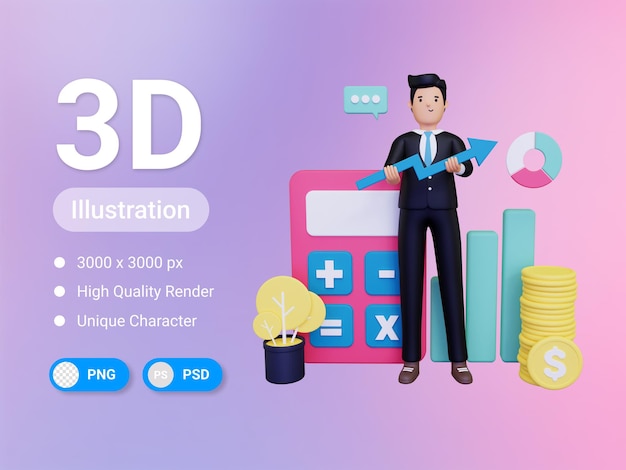 Profit calculation 3D Illustration