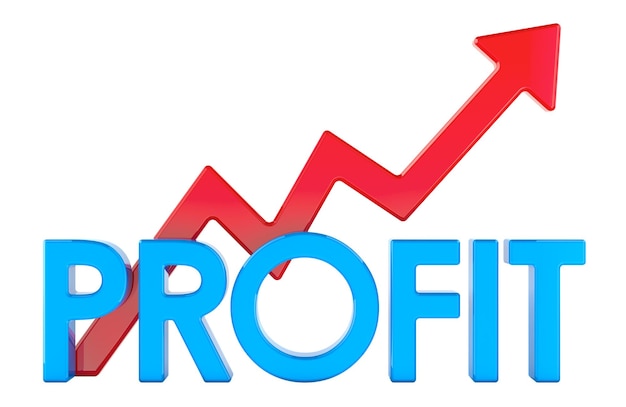 profit concept with growth red arrow 3d rendering isolated on transparent background