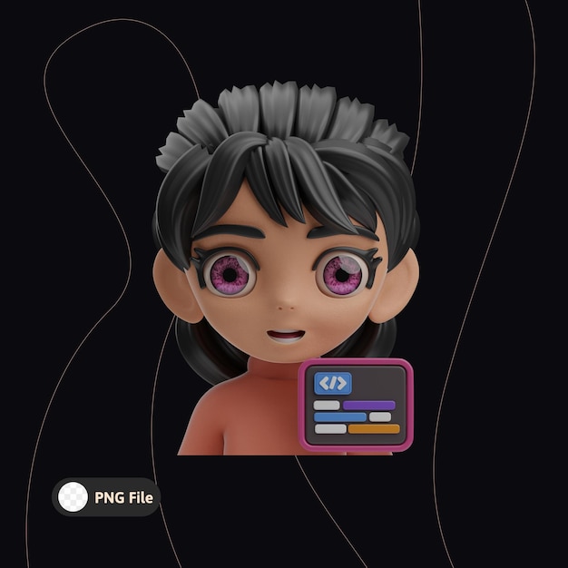 PSD programistka avatar ilustracja 3d