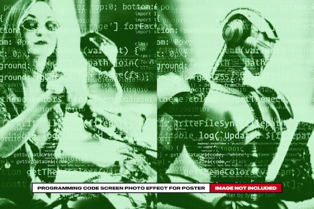 PSD schermata del codice di programmazione effetto foto per poster