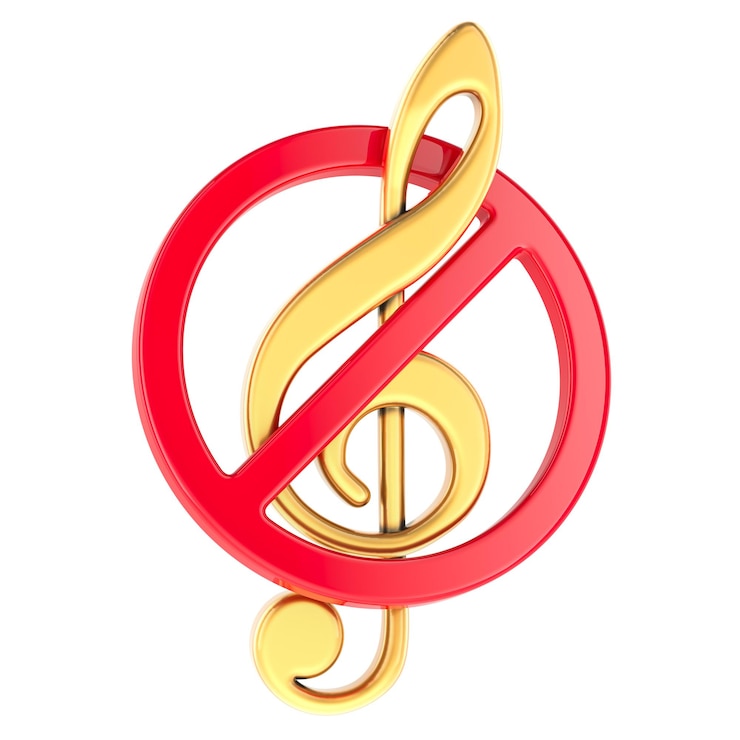 PSD prohibition sign with treble clef music note 3d rendering isolated on transparent background