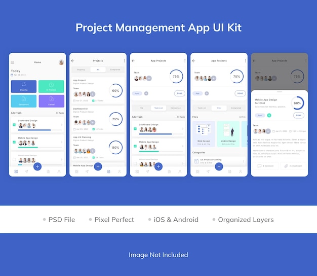 PSD project management app ui kit