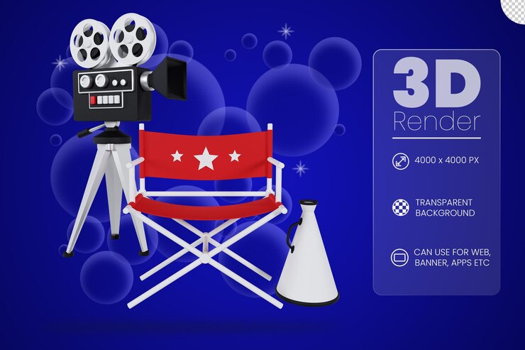 PSD кресло директора проектора и мегафон 3d иллюстрация