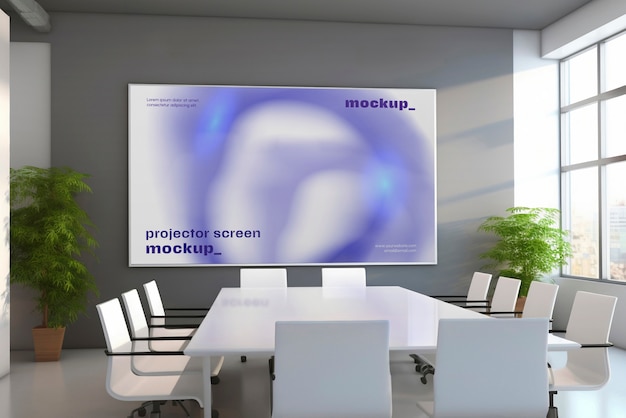 PSD projector screen in a meeting room mockup