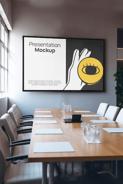 Projector screen in a meeting room mockup