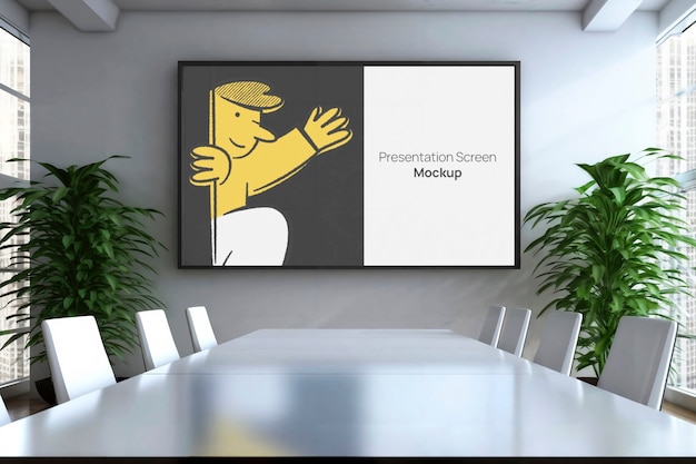 Projector screen in a meeting room mockup