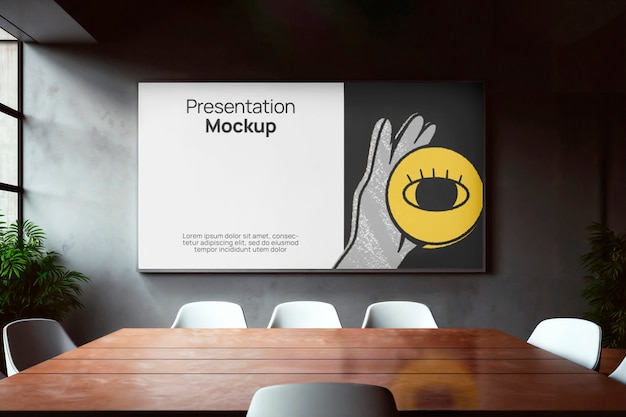 Projector screen in a meeting room mockup