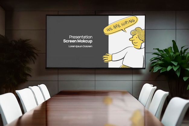 PSD projector screen in a meeting room mockup