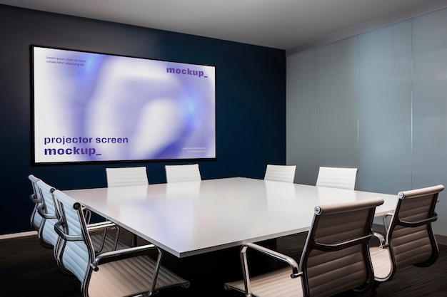 PSD projector screen in a meeting room mockup