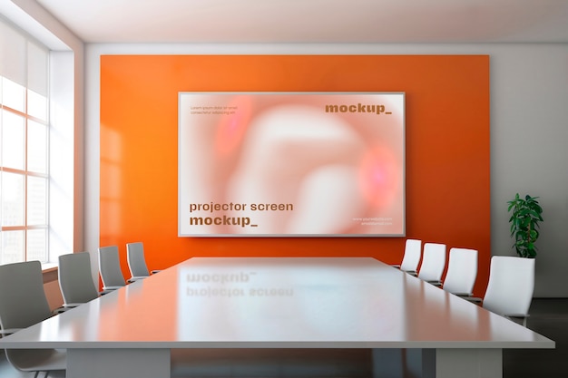 PSD projector screen in a meeting room mockup