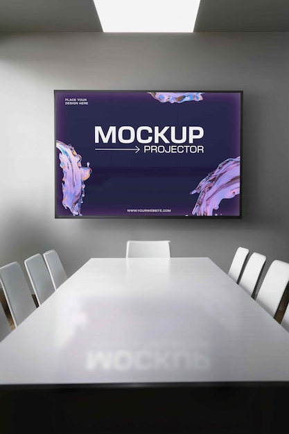 PSD projector screen in a meeting room mockup