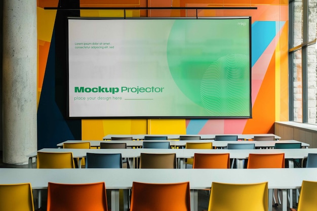 PSD projector screen in a meeting room mockup