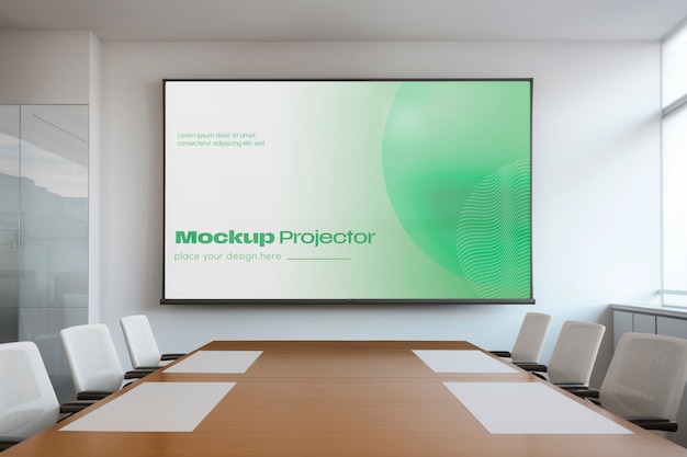 PSD projector screen in a meeting room mockup