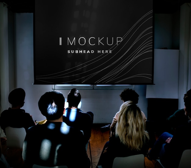 PSD projector screen mockup in a conference