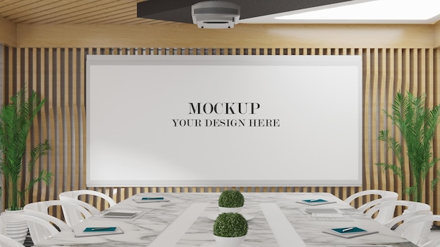 Projector screen mockup in a meeting room