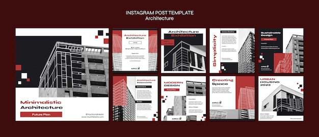 PSD projekt architektury płaskiej posty na instagramie