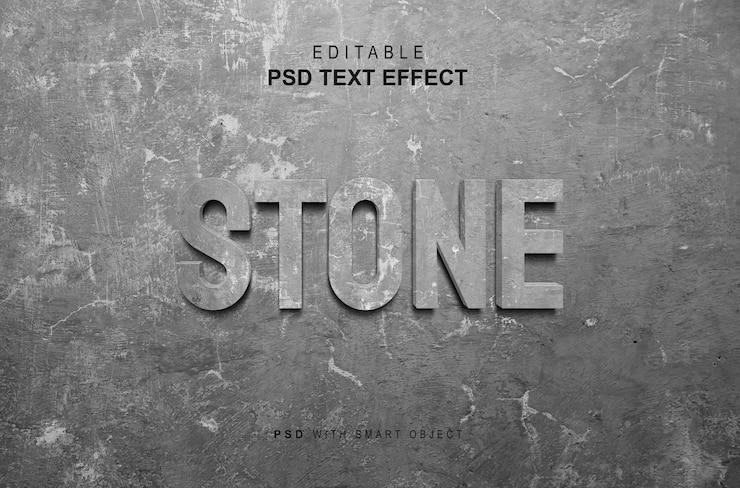PSD projekt efektu stylu tekstu w kamieniu
