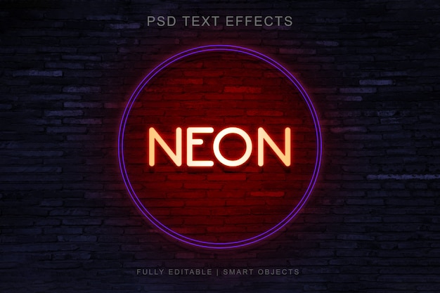 PSD projekt efektu tekstowego w stylu koła neonu