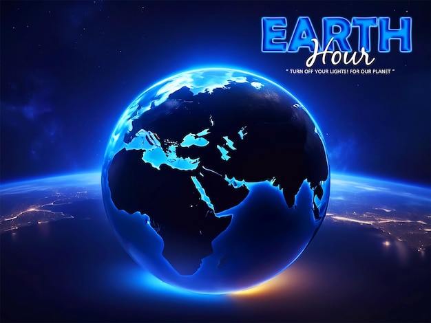 PSD projekt godziny ziemi post w mediach społecznościowych lub strona docelowa z koncepcją godziny ziemi ilustracją 3d